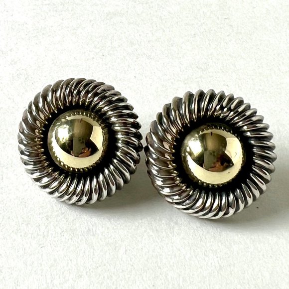 David Yurman 22mm Large Cookie Stud Earrings Sterling 14k Gold Cable